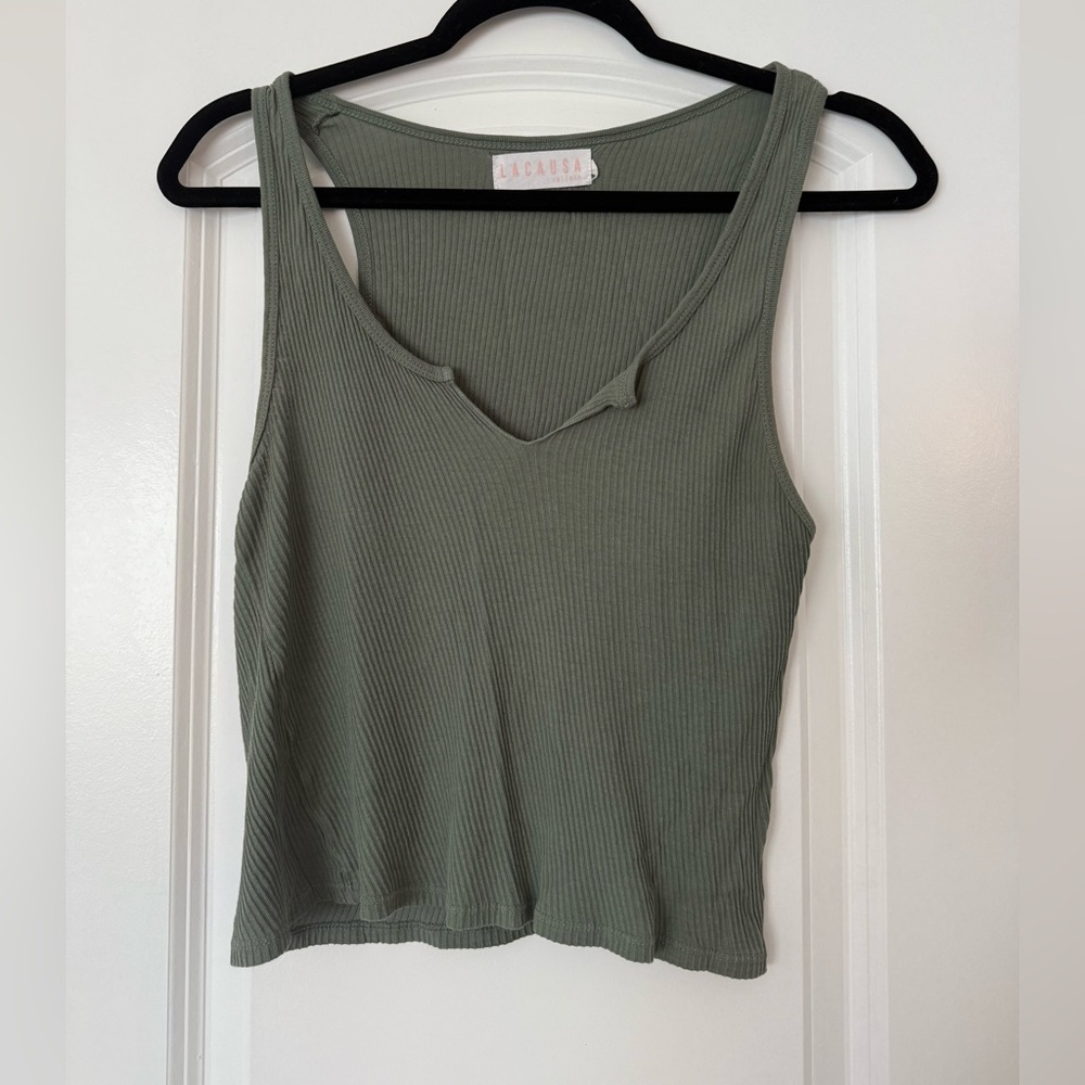 LACAUSA Sage Ribbed Tank Top